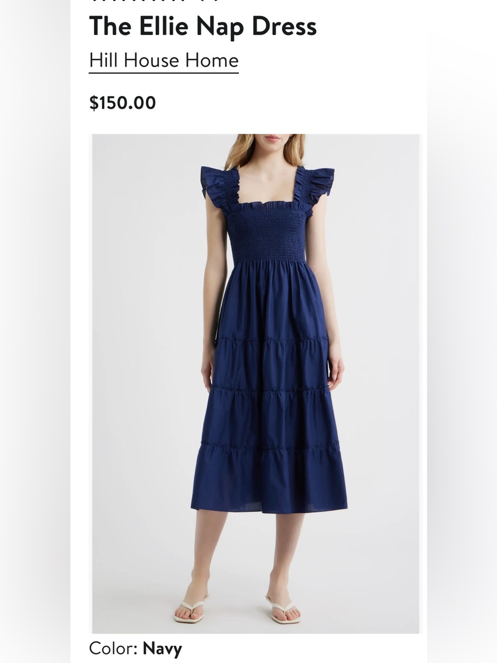 Hill House Navy Smocked Midi Dress with Flutter Sleeves